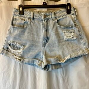 PacSun Distressed Denim Mom Shorts Light Wash High Rise Cuffed Grunge Sz Sm (26)
